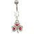 Clear/Red Gem Paved Clover Belly Button Ring 