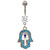 Turquoise Edged Fancy Hamsa Dangle Belly Ring 