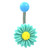 Bright Blue Daisy Flower Belly Button Ring