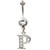 Initial Letter "P" Clear Gems Belly Button Ring