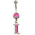 Initial Letter "I" Pink Gems Belly Button Ring