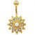 Gold Bedazzled Lotus Flower Clear Gems Belly Ring