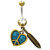 Turquoise Peace Sign Heart & Feather Belly Ring
