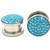 Encased Aqua Rhinestone Screw Ear Plugs (2g-5/8")