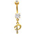 Initial Letter "P" Gemmed Gold Belly Button Ring