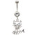 Cat & Fish Bone Dinner Clear Gems Belly Ring