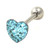 Aqua Crystal Paved Heart Tongue Ring Barbell 14g 5/8"