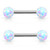 PAIR - White Synthetic Opal Ball End Nipple Ring Barbells