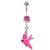 Neon Pink Bird Dangling Belly Ring w/Gems