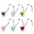 6-Color Set CZ Heart Top Nose Ring Screws 20G/18G