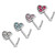 14Kt White Gold Triple CZ Heart L Shaped Nose Ring