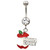 Hardcore Red Apple Dangle Belly Ring w/Clear Gems