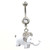 White Baby Elephant Dangle Belly Ring w/Clear Gems