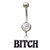 White & Black BITCH Square Nameplate Belly Ring