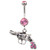 Steel Revolver Gun Dangle Belly Ring w/Pink Gems