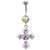 Fancy Cross Circular Gems Belly Ring (Rainbow)