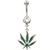 Green Marijuana Pot Leaf Dangle Belly Ring