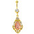 Gold Plated Shield Peach Center Stone Belly Ring