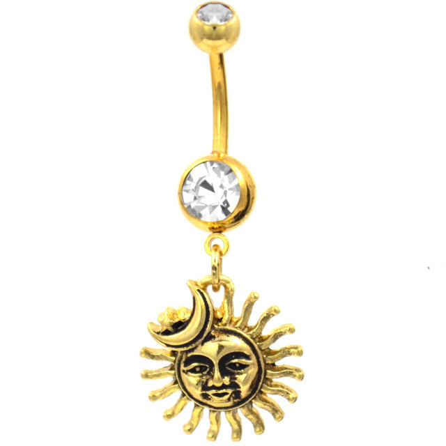 Sun & Moon Celestial GoldTone Steel Belly Ring