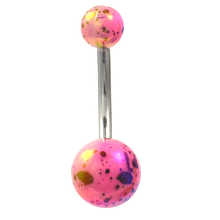 Glossy Pink Paint Splatter Non-Dangle Belly Ring Glossy Pink Paint Splatter Non-Dangle Belly Ring