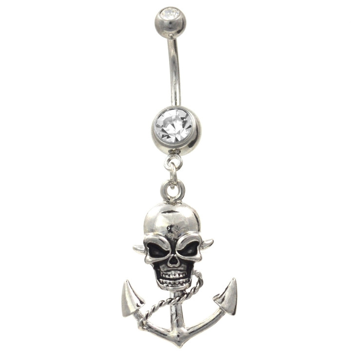 Devilish Skull & Anchor Stainless Steel Belly Ring Devilish Skull & Anchor Stainless Steel Belly Ring
