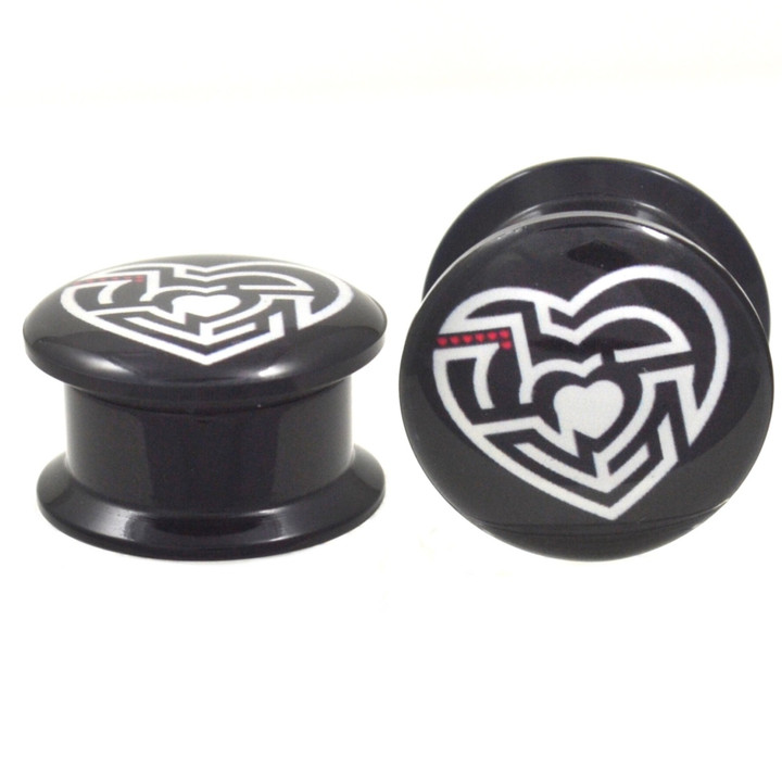 Heart Love Maze Screw Fit Acrylic Ear Plugs (8g-5/8")