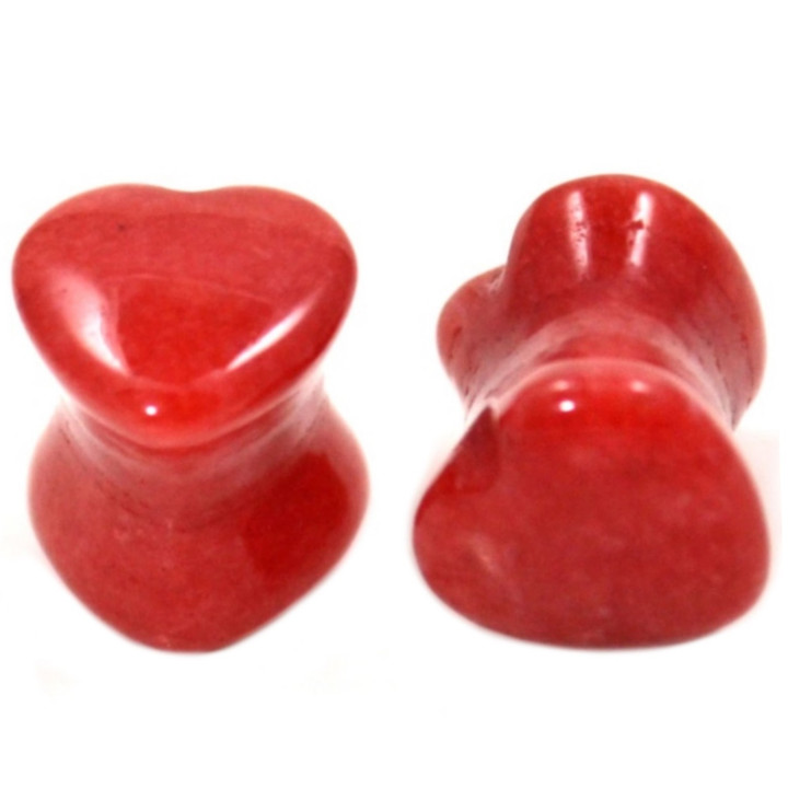 Precious Red Stone Heart Shaped Ear Plugs (2g-5/8")