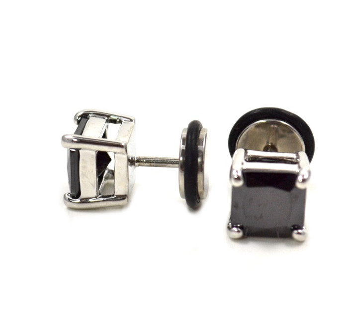 Steel Square Cut Black Gem Fake Cheater Plugs 0G Look Steel Square Cut Black Gem Fake Cheater Plugs 0G Look