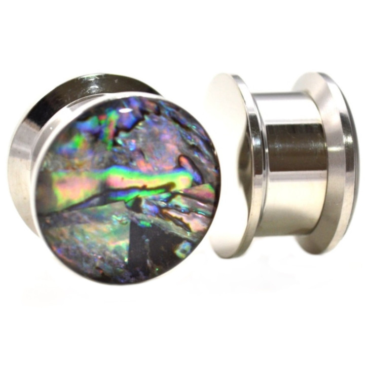 Abalone Shell Dome Stainless Ear Plugs (8g-1")