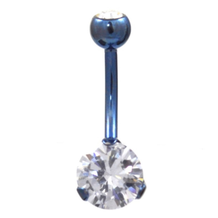 Blue & Clear Double Gem Prong Set Belly Ring
