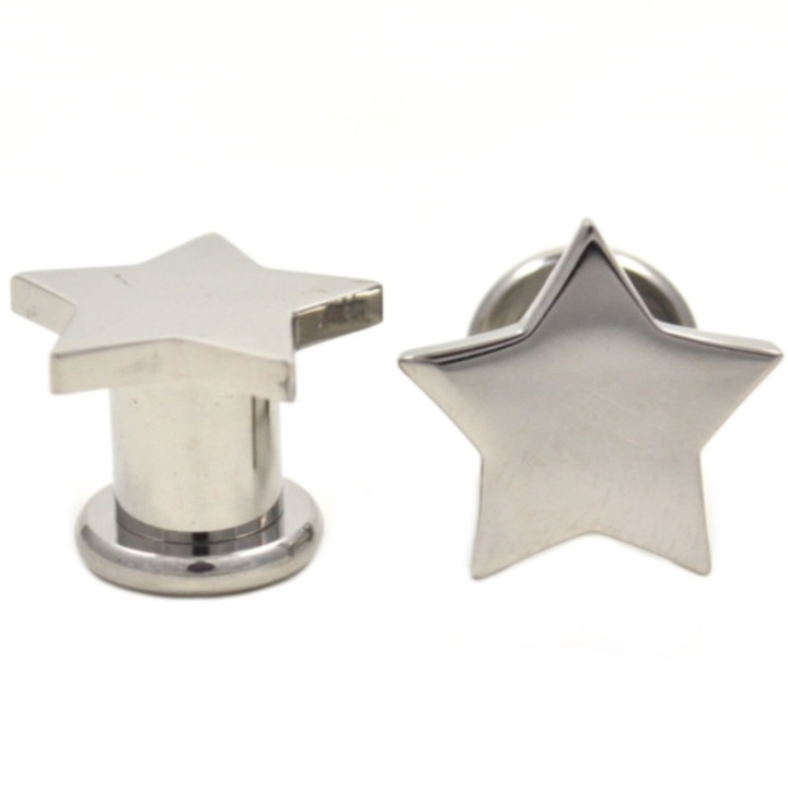 Large Star Top Steel Screw Fit Ear Plugs (8g-5/8")