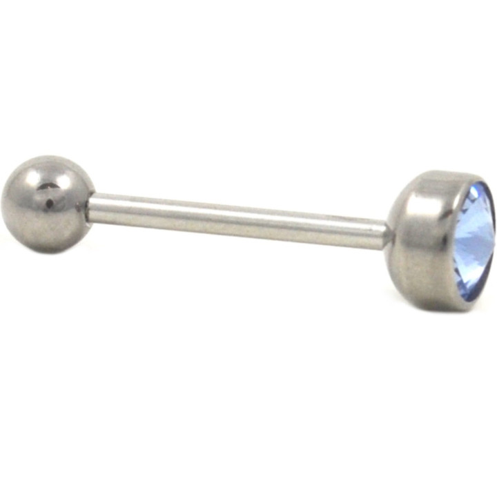 Lt Blue Pointed Gem Tongue Ring Barbell 14g 5/8"