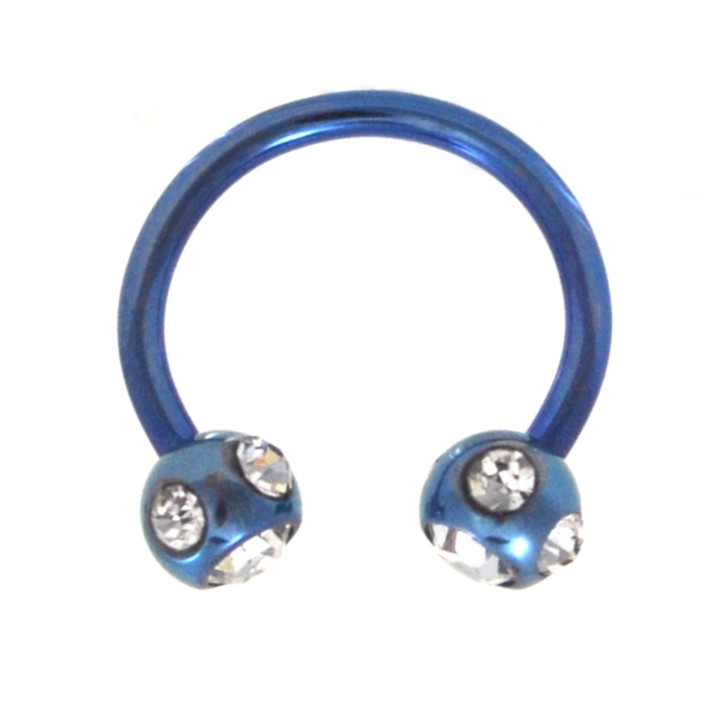 10 Gem Blue Horseshoe Ring Circular 16g 3/8"