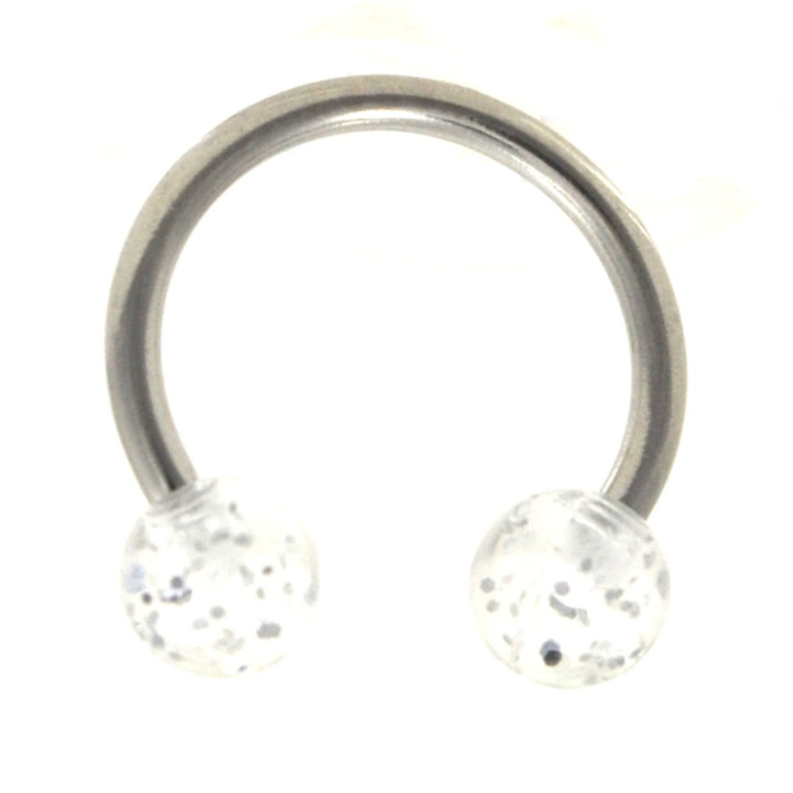 Clear Glitter Balls Horseshoe Ring 16g 3/8"