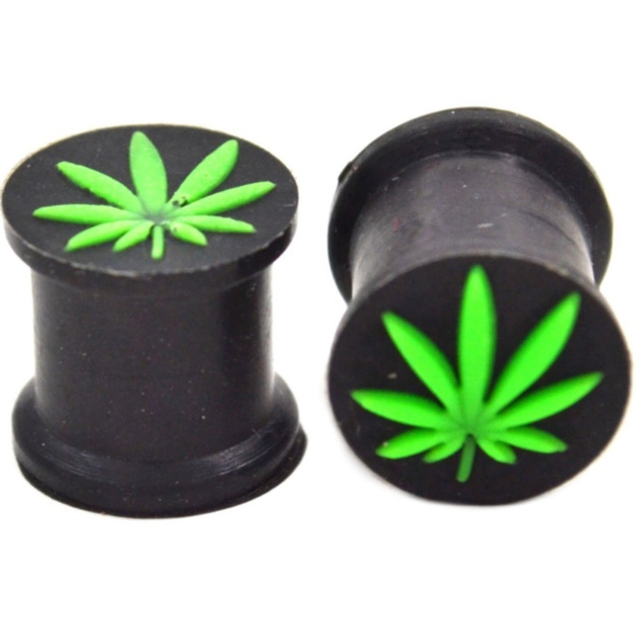 Pot Leaf Flat Silicone Double Flared Ear Plugs (2g-5/8")