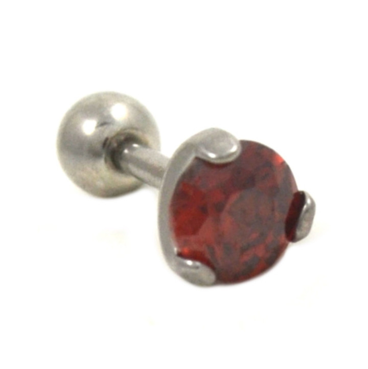 Prong Set Red Gem Cartilage Tragus Barbell 16g 1/4"