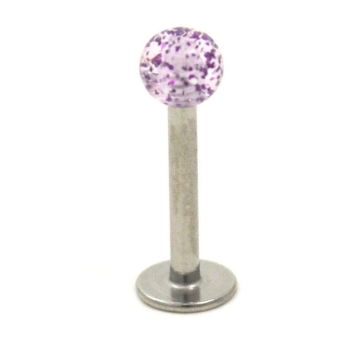 Purple Glitter Ball Labret Monroe Stud Bar - 16G 5/16"