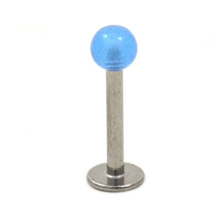 Blue Glow In The Dark Ball Labret Monroe Bar - 16G  Blue Glow In The Dark Ball Labret Monroe Bar - 16G