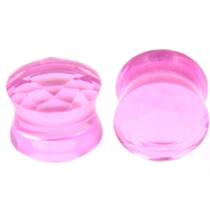 Pink Pyrex Glass Solid Gem Style Ear Plugs (0g-5/8")