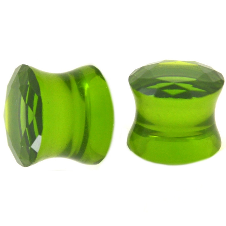 Green Pyrex Glass Solid Gem Style Ear Plugs (0g-5/8")