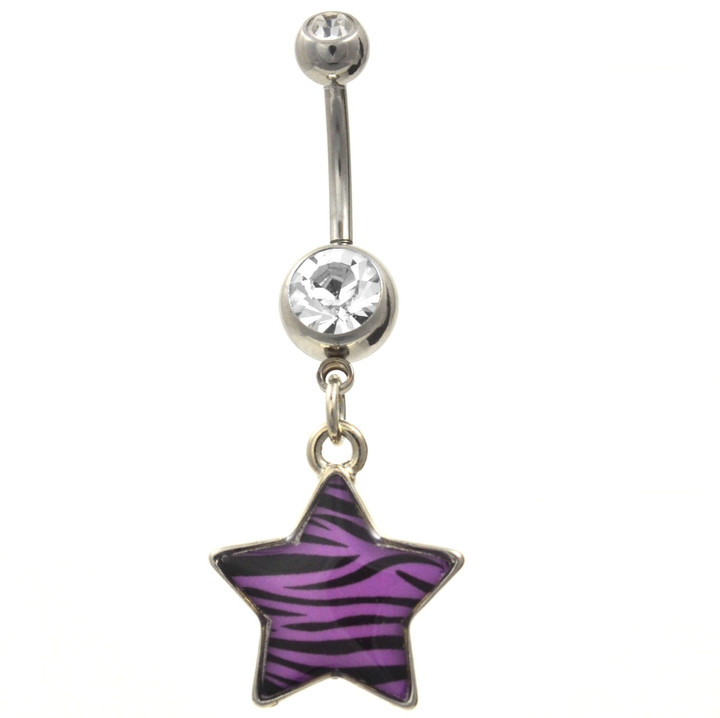 Purple/Black Animal Print Striped Star Belly Ring 