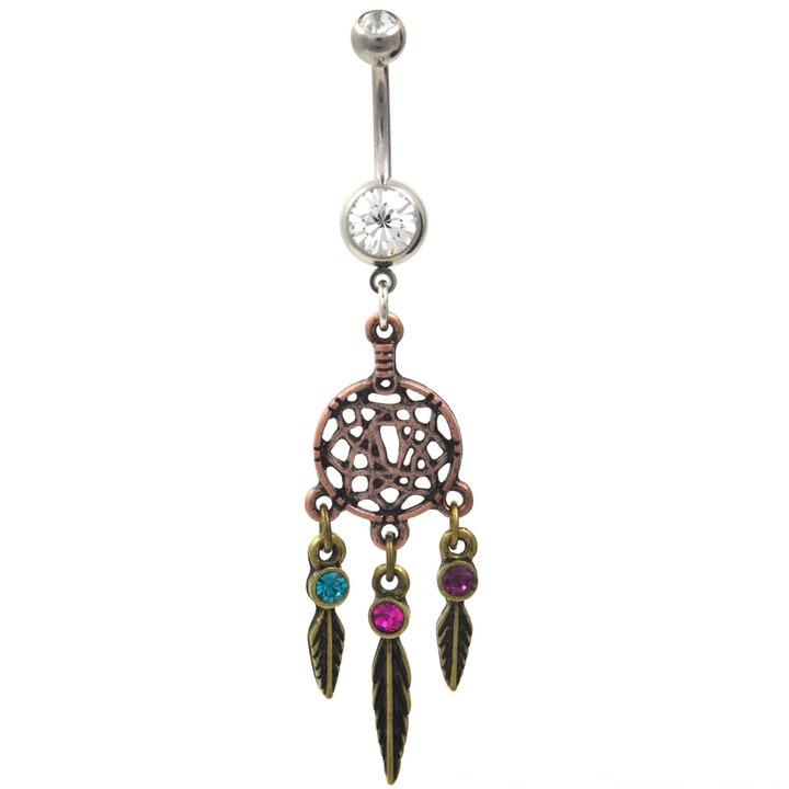 Antique Dreamcatcher Multi Gem Dangle Belly Ring 