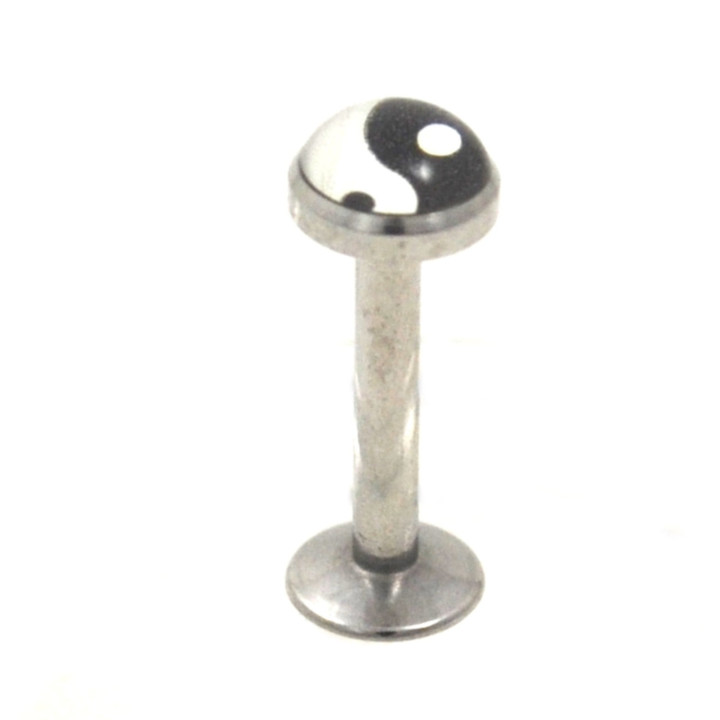 Black/White Yin Yang Logo Labret Monroe Bar - 14G 3/8"
