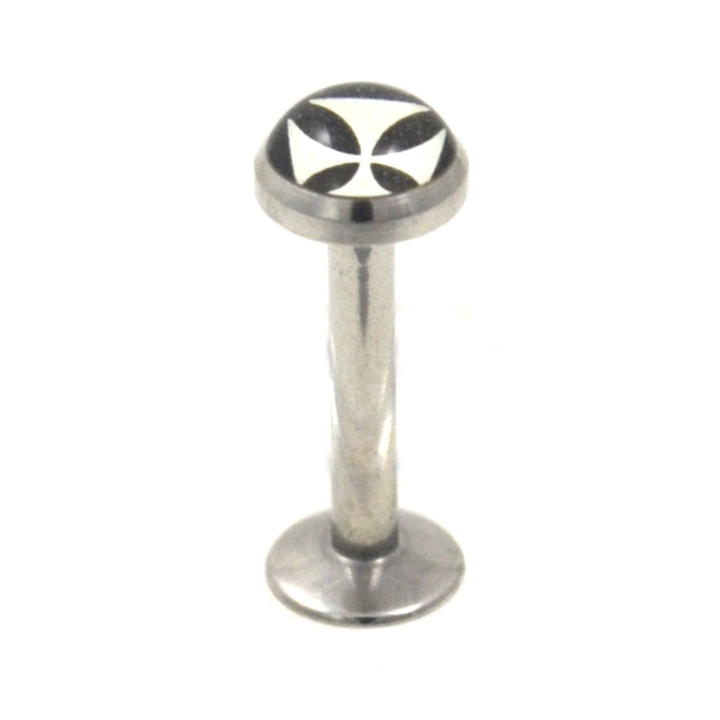 Black/White Iron Cross Logo Labret Monroe Bar - 14G 3/8"