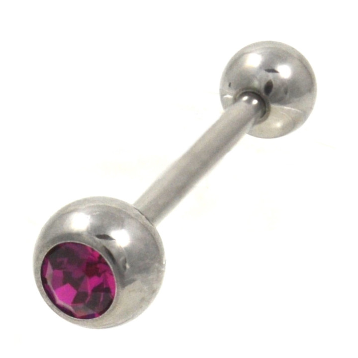 Press Fit 4mm Fuchsia Gem Tongue Ring Barbell 14g 5/8"