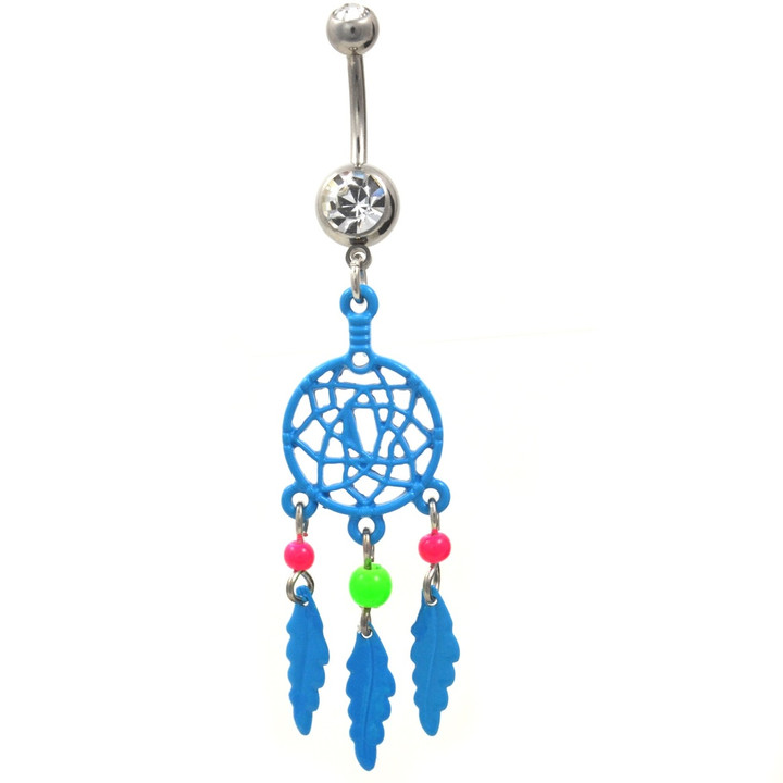 Neon Blue Dreamcatcher Dangle Belly Ring 