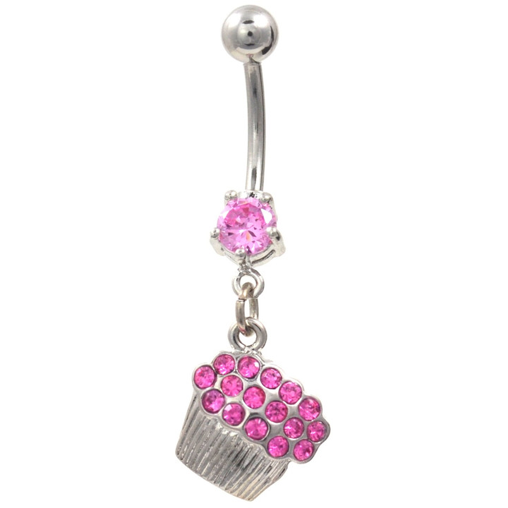 Pink Gem Sprinkles Cupcake Belly Button Ring 