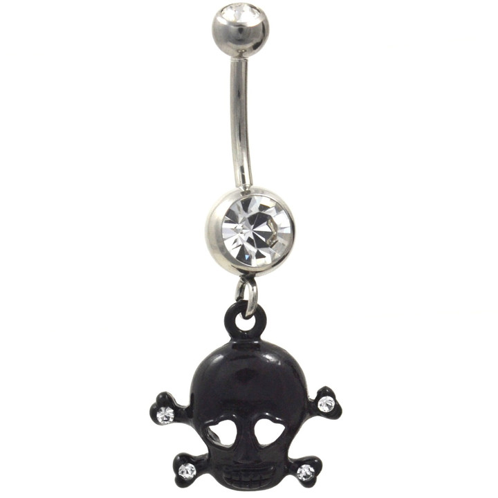 Pretty Black Skull and Crossbones Belly Ring 