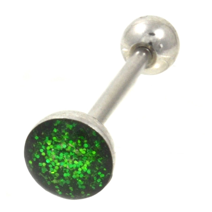 Green Glitter Filled Dome Tongue Ring Barbell 14g 5/8" Green Glitter Filled Dome Tongue Ring Barbell 14g 5/8"