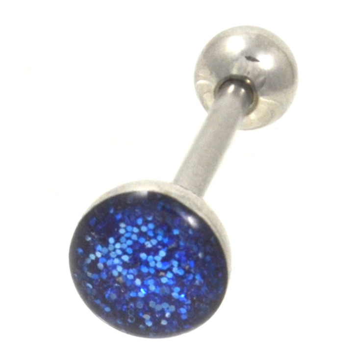 Blue Glitter Filled Dome Tongue Ring Barbell 14g 5/8" Blue Glitter Filled Dome Tongue Ring Barbell 14g 5/8"